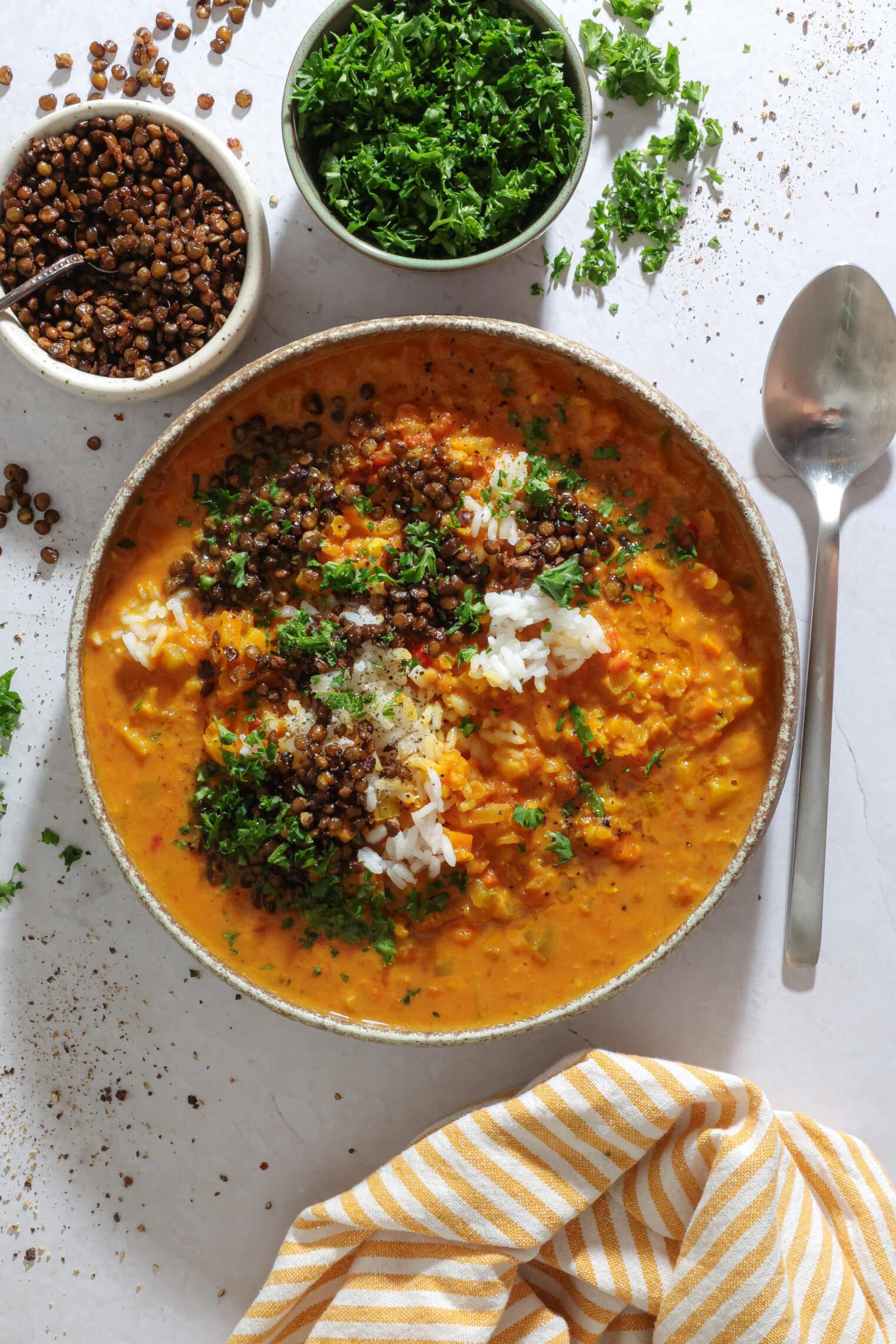 Mulligatawny suppe med sprøde linser – Indisk linsesuppe