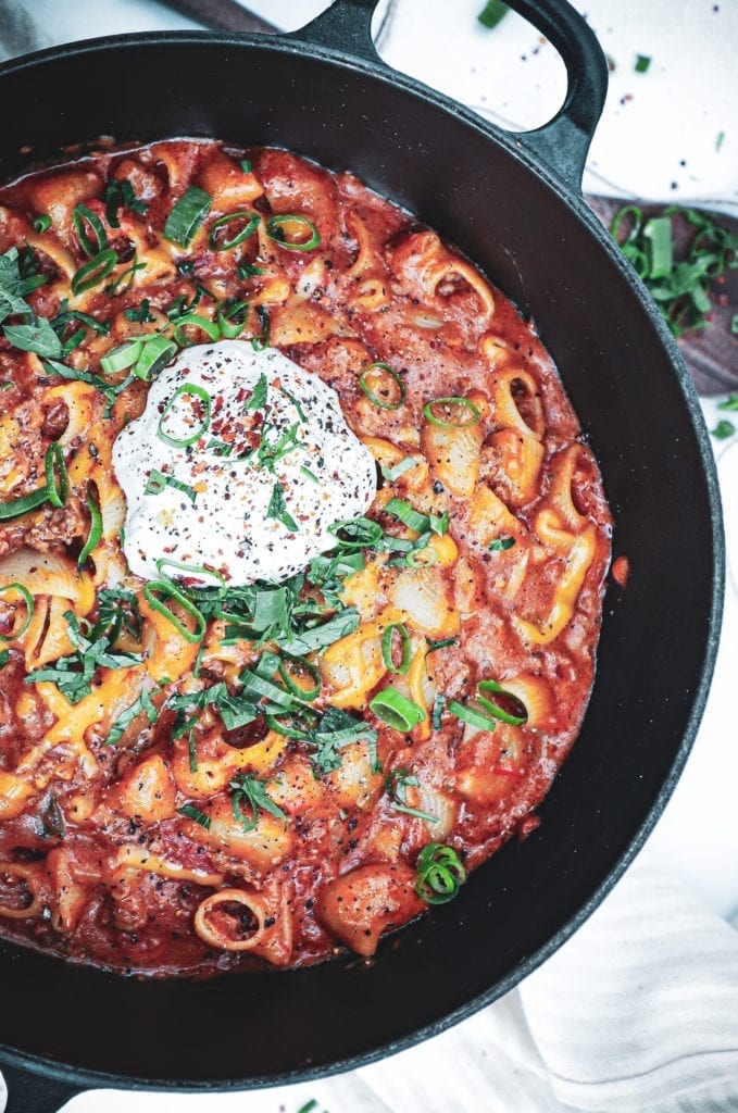 One pot mexicansk pasta - Opskrift på one pot pasta med oksekød