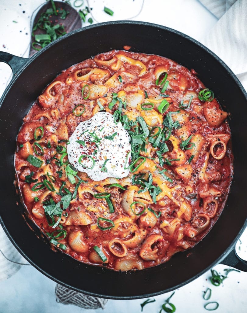One pot mexicansk pasta - Opskrift på one pot pasta med oksekød