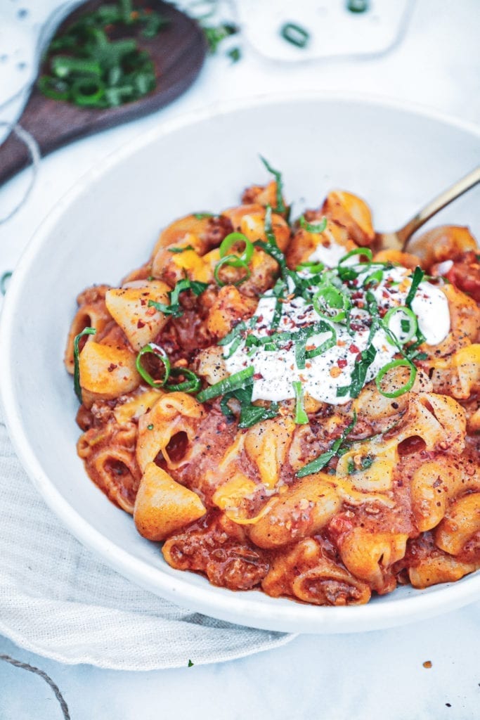 One pot mexicansk pasta - Opskrift på one pot pasta med oksekød