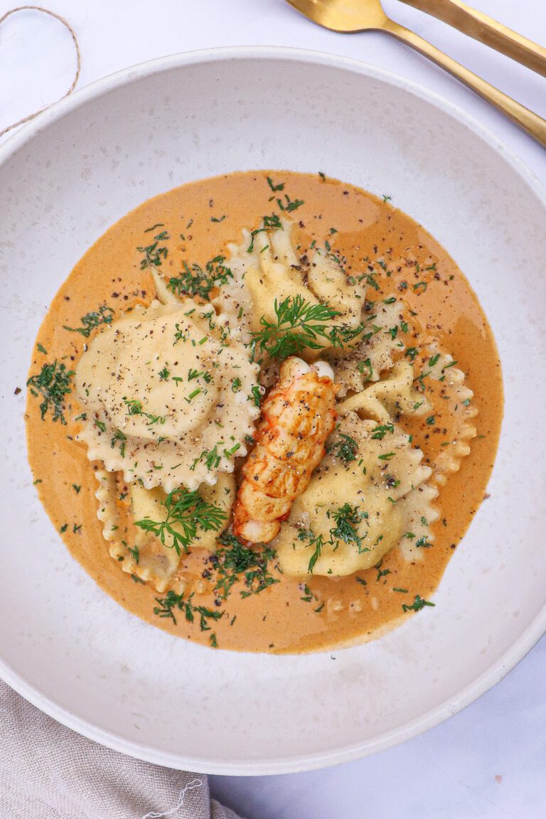 Ravioli med jomfruhummer Opskrift med jomfruhummer og bisque