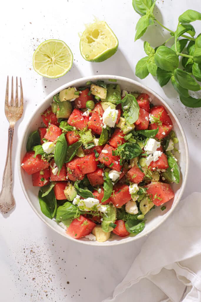Vandmelonsalat med feta og avocado