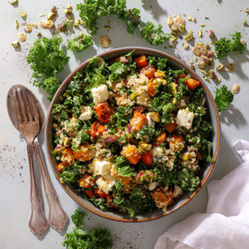 Grønkålssalat med græskar, quinoa og feta – Nem efterårssalat