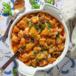 Bagt pasta med kylling, chorizo og tomat - Gratineret pasta med kylling