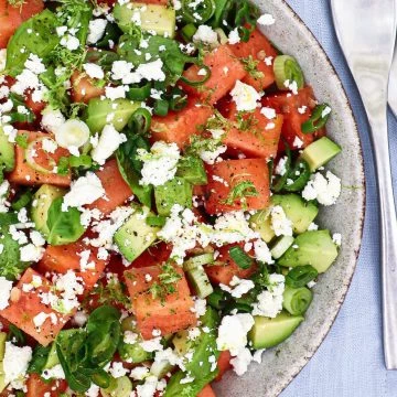 Vandmelonssalat - Opskrift på salat med vandmelon, feta og lime
