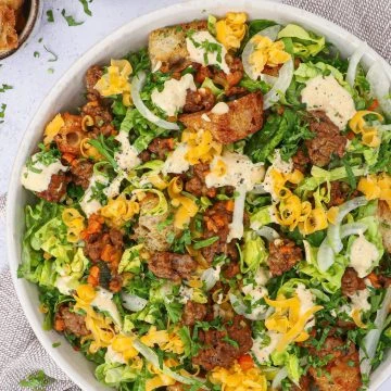 Big Mac salat - Opskrift på lækker Big Mac salat med brød croutoner