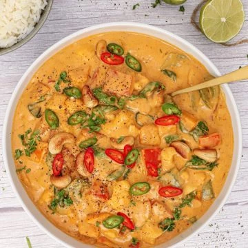 Vegetarisk panang med græskar og blomkål - Opskrift på vegetar panang