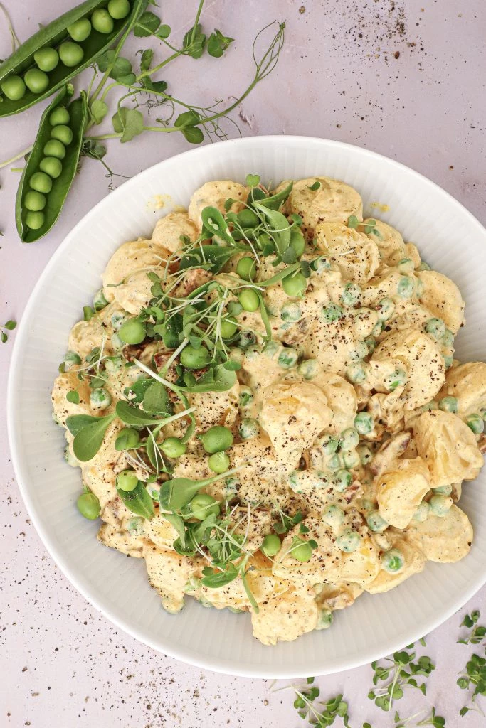 Karry kartoffelsalat - Kartoffelsalat med karry og bacon